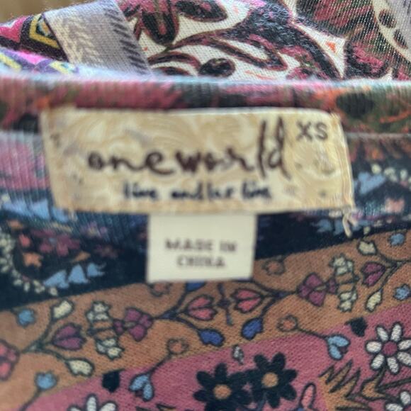 One World Brown Pink Tunic Top XS Studded Asymmetrical Flared Comfy Casual - Picture 4 of 4